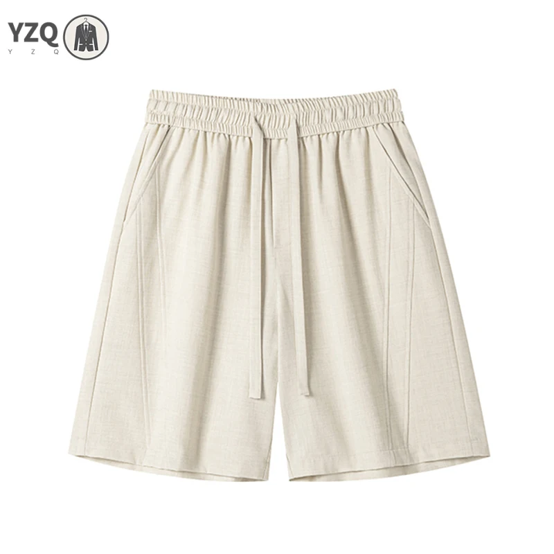 Relaxed Bermuda Shorts For Males Elastic Waist Drawstring Side Pocket Design Wrinkle Resistant Summer Streetwear Pants