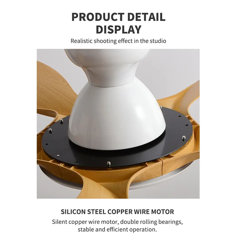 46 56 Inch Ceiling Fan Remote Control Dimming 6 Speech 5 Fan Blade Low Noise ABS With Light Ventilator for Dining Room Bedroom