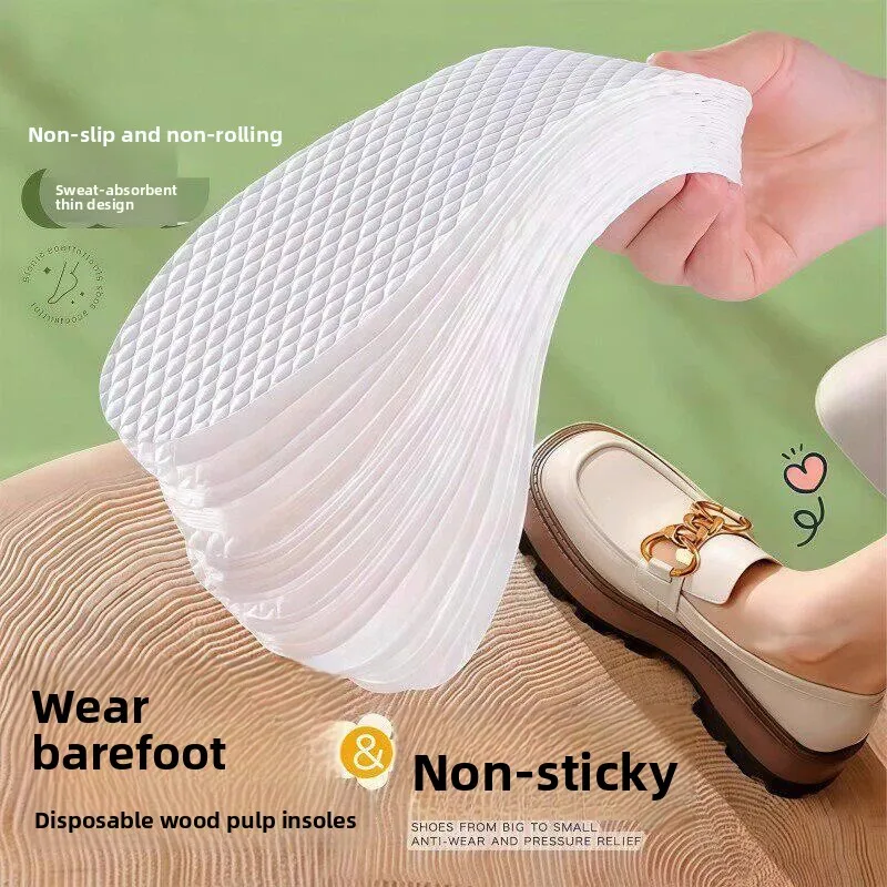 Ultra-Thin Breathable Wood Pulp Shoe Inserts Women's Footwear Anti-Odor Sweat-Absorbent Disposable Light Footwear Accessories