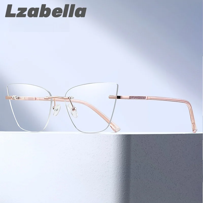 

New Frameless Glasses Frame Ultra Light Cat Eye Women's Glasses Frame Anti Blue Light Optical Prescription Glasses Frame 91373