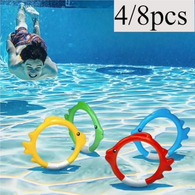 

4PCS Diving Rings Set - Underwater Swim Training Gear with Fish-Shaped Retrieval Rings, Floatable PVC Pool Toys Adults/Kids