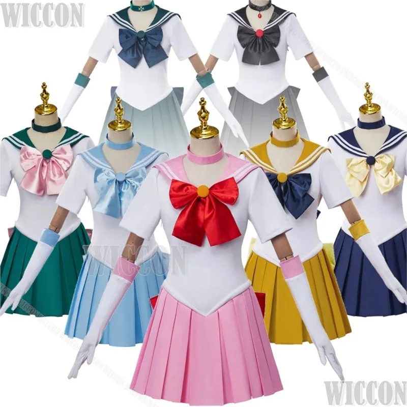 Disfraz de soldado, disfraz de Luna Tsukino Usagi Mizuno Ami, traje de marinero para mujer y niña, vestido con lazo, calcetines, guantes, uniforme personalizado de Halloween