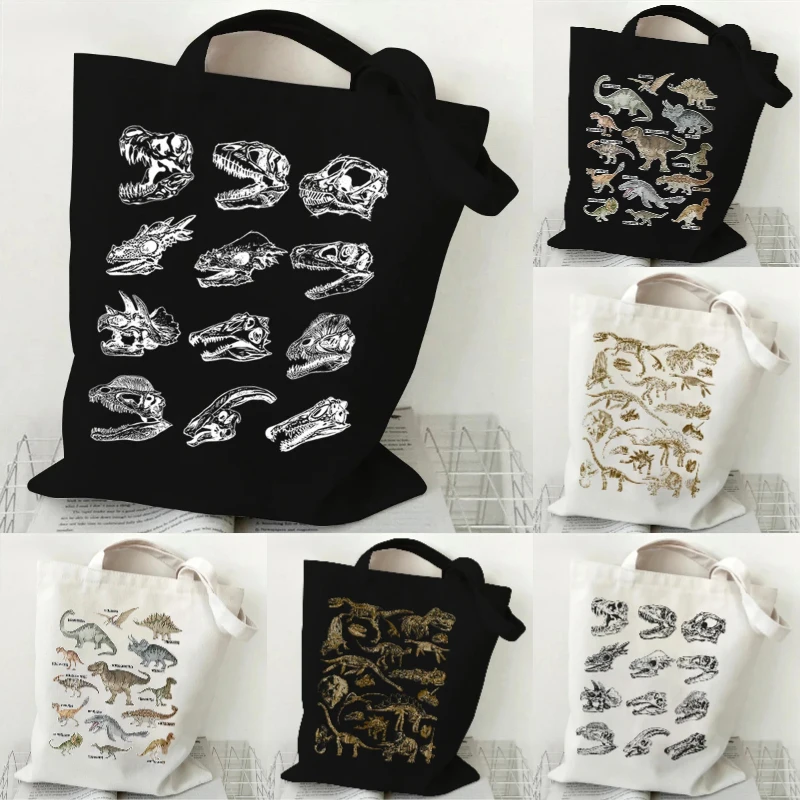 

Creative Dinosaurs Pattern Shoulder Bag for Women Lightweight and Foldable Large Capacity Tote Bag Canvas Bag Girl Student Bag