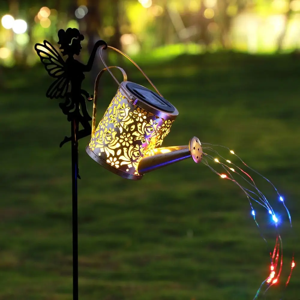 

Solar Powered Solar Watering Can Lights Metal Construction Waterfall Effect Metal Kettle Lantern Hanging Style