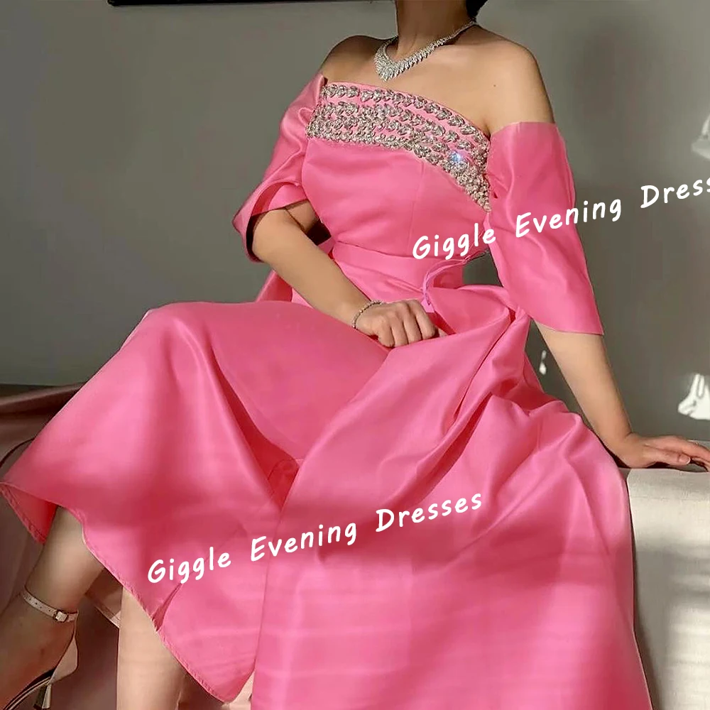 Giggle Satin Beading Strapless Sashes Elegance Prom Gown Saudi Arab Exquisite Floor-Length Evening Party Dresses for Women 2024