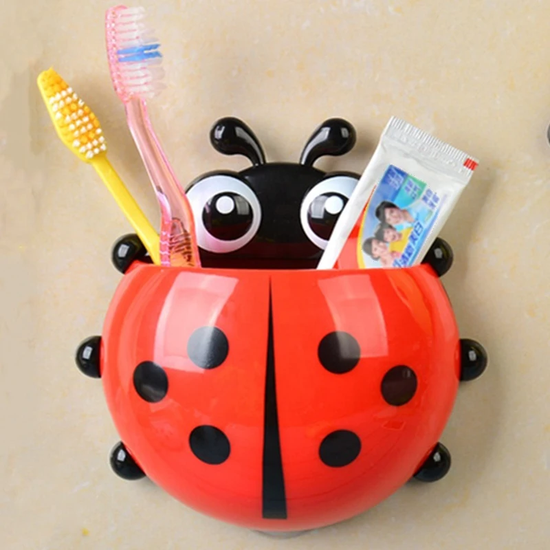 Kids Cute Toothbrush Holder Cartoon Animal Insect Toothpaste Organizer Stand Wall Mounted Suction Cup Rack Bathroom Accessories