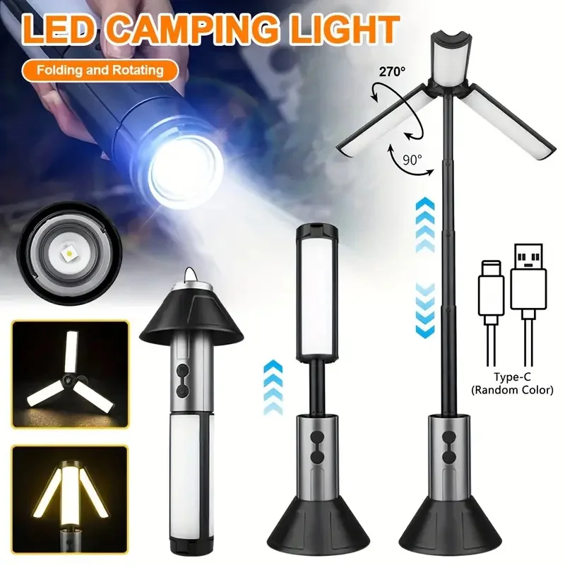 Multi-functional Camping Light 2 in 1 Rechargeable Telescopic Camping Lantern Flashlight with Hook Outdoor Emergency Work Light