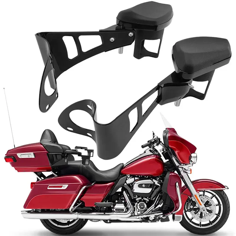 For Harley Touring Electra Road Glide 2024 2PCS Motorcycle Black Rear Passenger Armrests With Drink Cup Holder