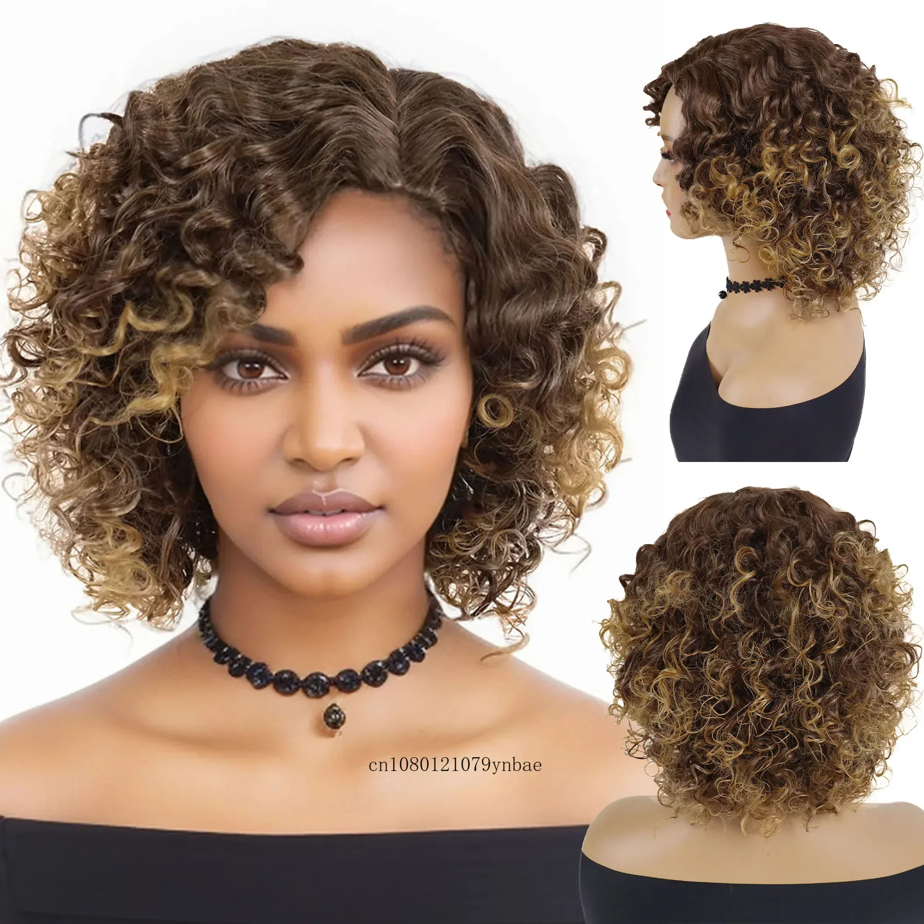 

Блондинка Ombre Коричневые Синтетические Волосы Афро Парики для Женщин Леди Пушистый Короткий Вьющийся Парик с Челкой Повседневный Костюм Для Вечеринки Термостойкий