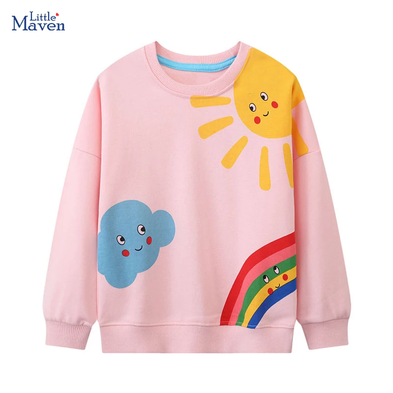 

Little maven Children Fashion Hoodie Girl Autumn Tops Cute Rainbow Cartoon Sun Print Princess Sweatshirts Kids Girls Streetwear