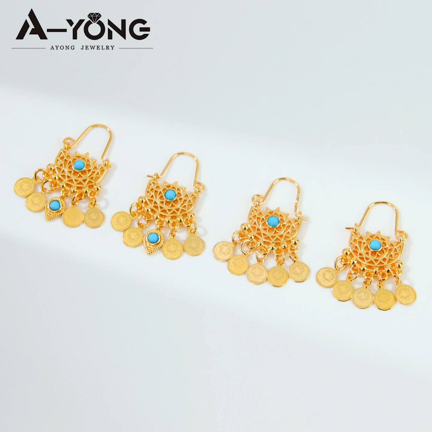 Boucles d'oreilles pendantes de mode Dubaï, plaquées or 21 carats, avec pièces de monnaie arabes et pampilles, bijoux de mariage et de fête pour femmes éthiopiennes