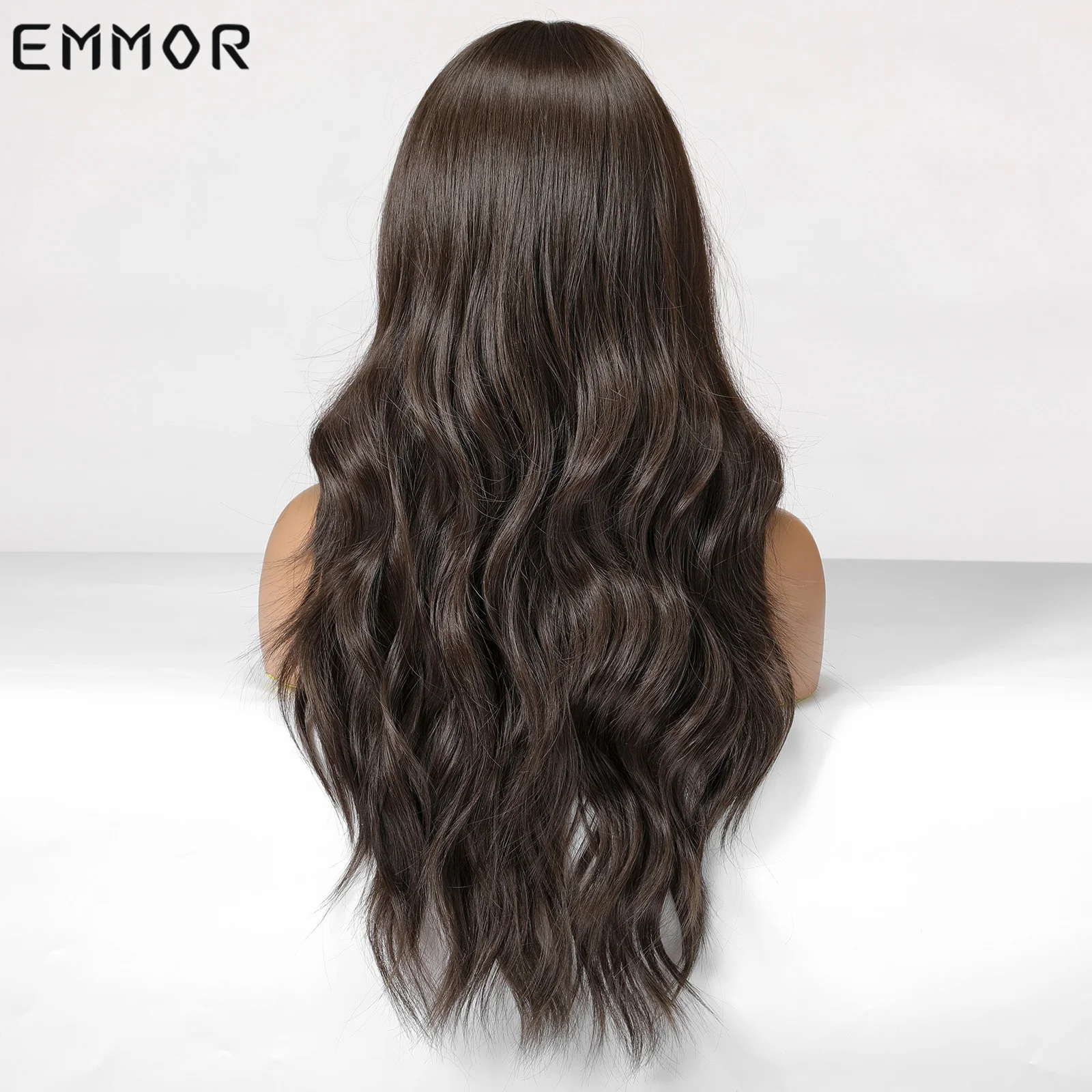 Emmor Long Black Synthetic Wigs for Women Cosplay Wavy Hair Wigs with Bangs Natural Highlight High Temperature Fiber Hair