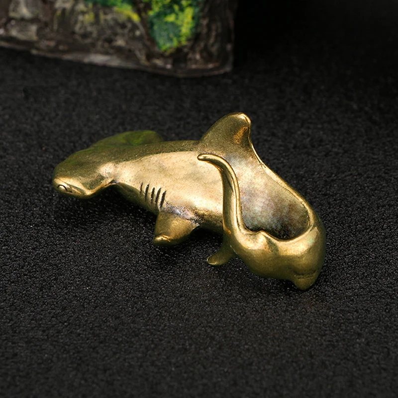 Pure Copper Hammerhead Shark Statue Vintage Brass Shark Figurines Desktop Feng Shui Ornament Miniatures Antique Tea Pet Crafts