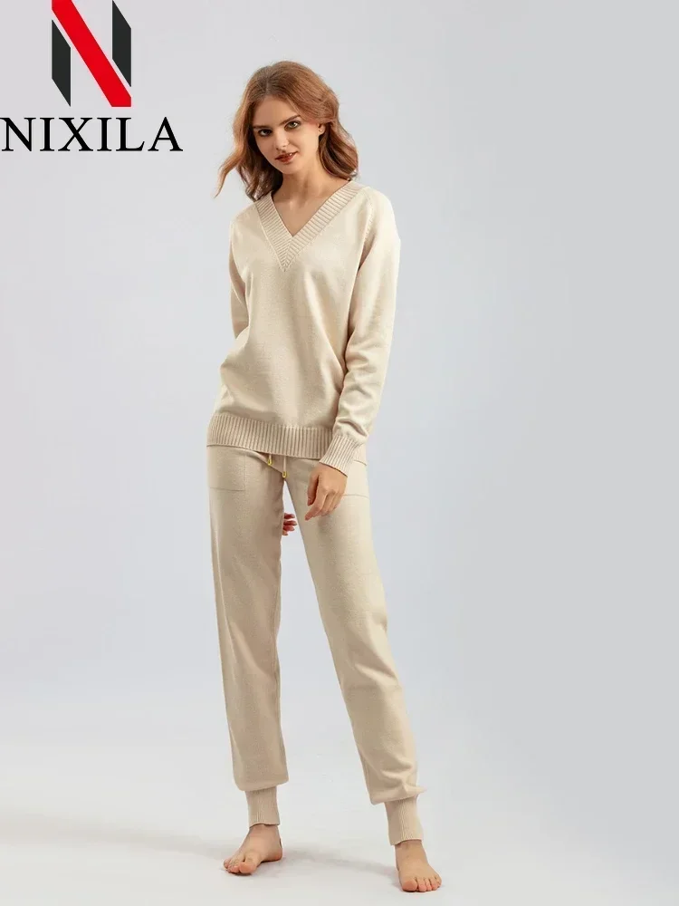 

Осенне-зимние шаровары, повседневный женский спортивный костюм, свитер, комплекты из двух предметов, женские наряды, пуловеры, комплекты из 2 предметов, женская одежда