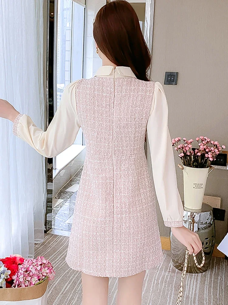 2026 Pink Patchwork White Long Sleeve Polo Collar Shirt Dress Autumn Winter  Elegant Casual Dress Women Korean Bodycon Prom Dress - AliExpress 200000345