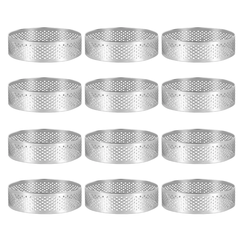 12 Pack Stainless Steel Tart Rings 3 In,Perforated Cake Mousse Ring,Cake Ring Mold,Round Cake Baking Tools