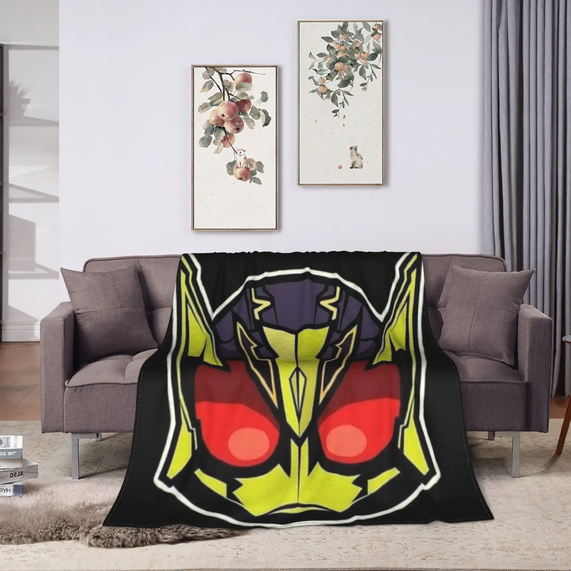 Warm Soft Blanket Picnic Kamen Rider Cartoon Throw Blanket  Flannel Bedspread For Couch Chair Sofa Bed Funny Sofa Bed Cover