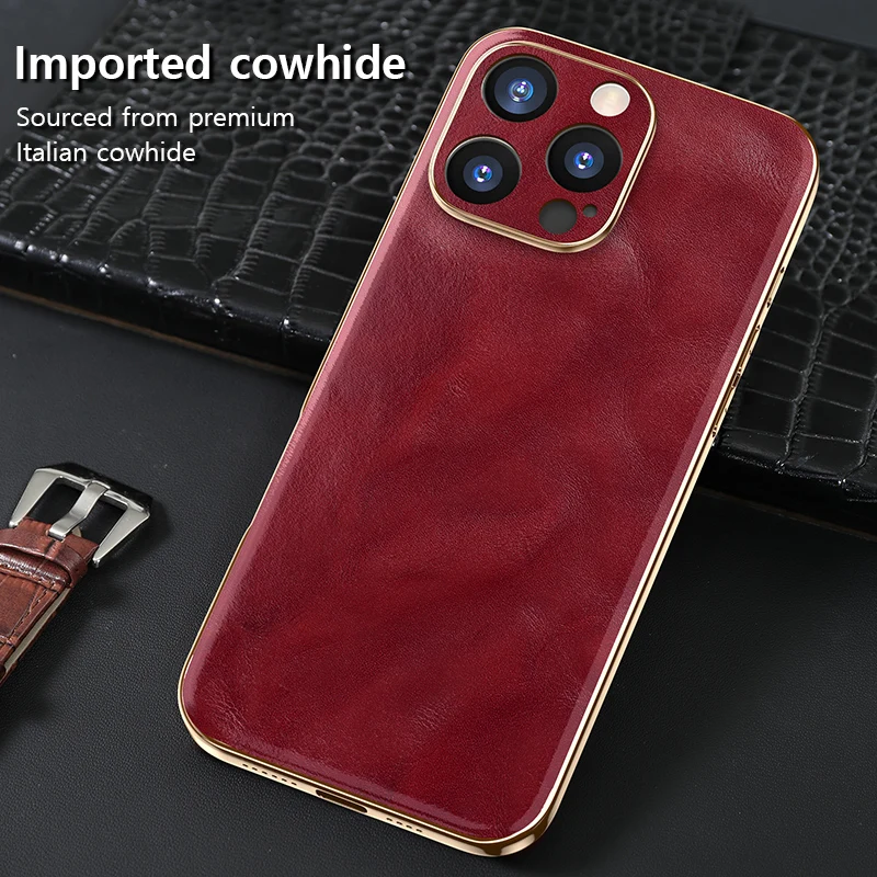 Clearance Sale Genuine Oil Wax Leather Phone Case for iPhone 16 Pro Max 16 Plus Soft Edges Shockproof Camera Protection Cover