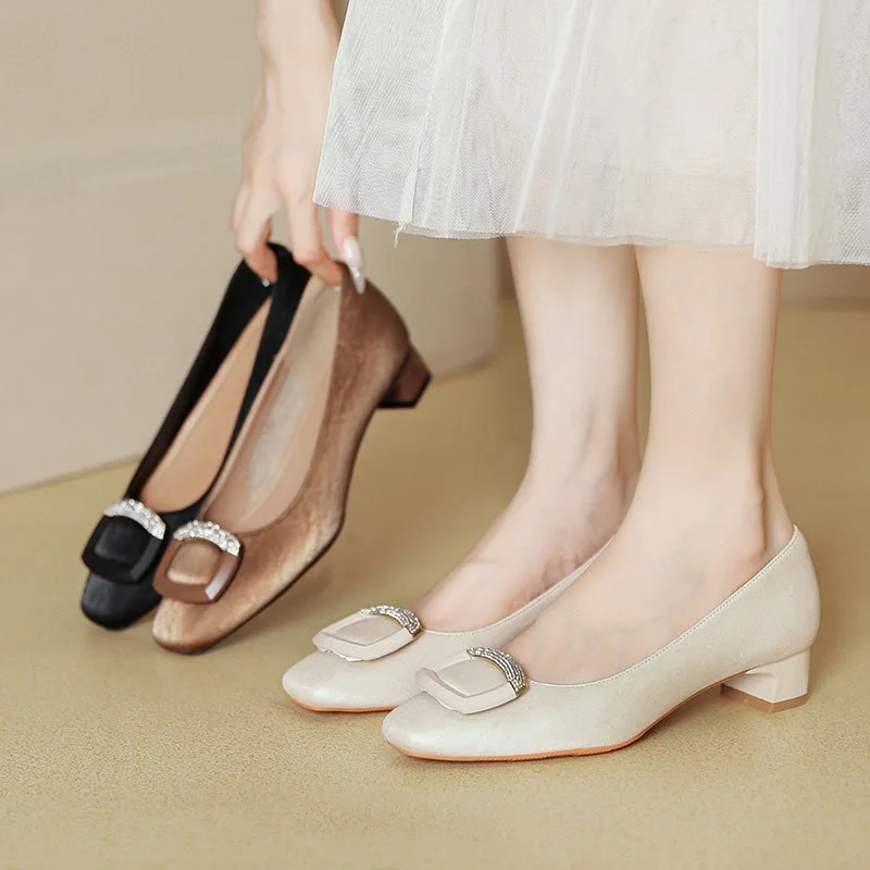 Casual New Lady Chunky Heel Shoes Plaid Fashion Sexy Heel Shoess Square Toe Women Footwear Lady Pumps Sexy Evening Shoes S081