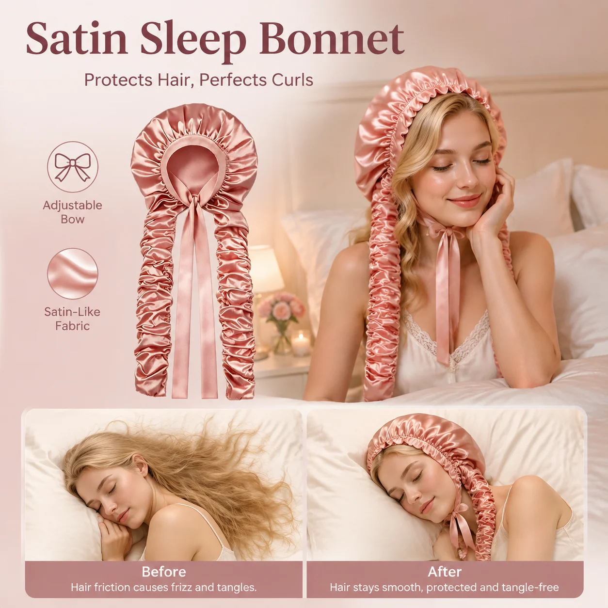 Extended Long Satin Bonnet Double Layer Smooth Lining Reduces Friction Retains Moisture for Long Hair Braids Sleep Travel