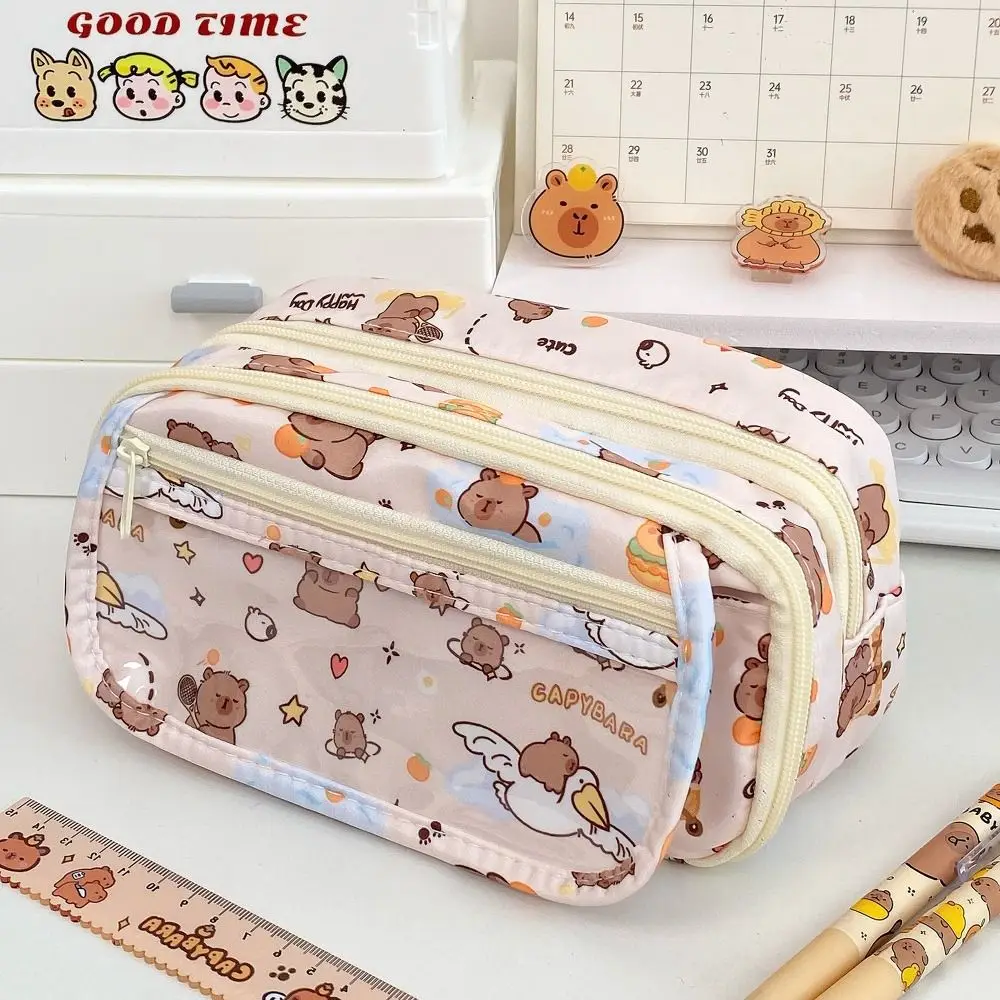 

Durable Capybara Pen Bag Large Capacity Multilayer Pencil Case Multifunctional Stationery Storing Bag Gift