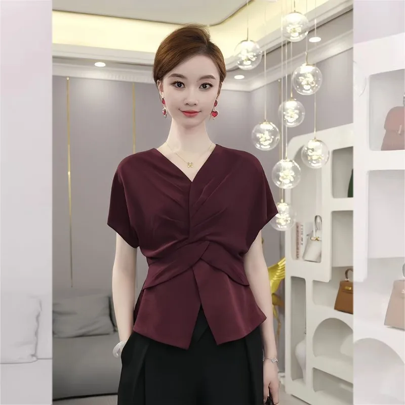 

French Romantic Top Summer New Light Luxury High-end Foreign Style Short-sleeved Shirt for Women