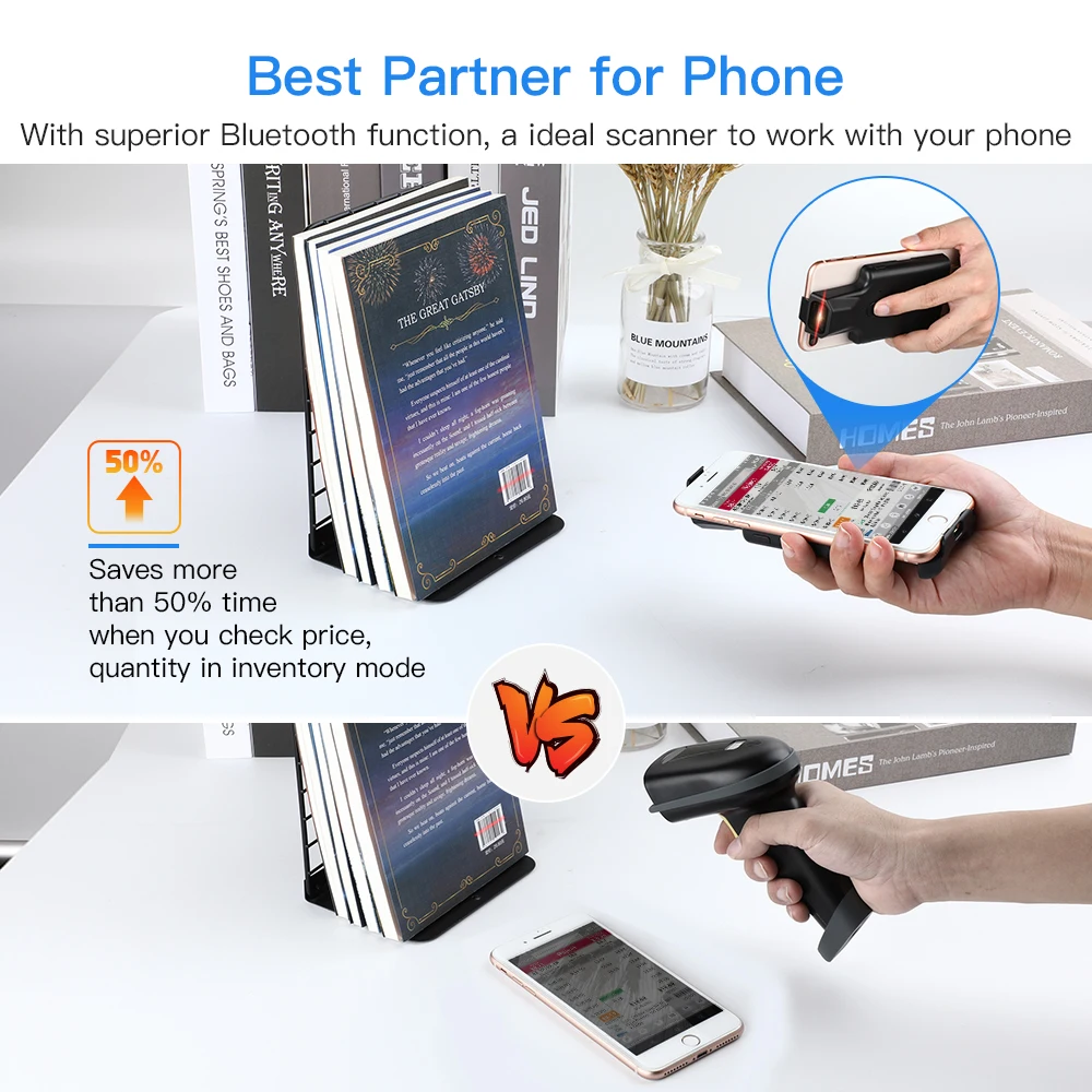 Eyoyo Barcode Scanner Portable Bluetooth 2.4G Handheld 2D QR Code Reader with Back Clip Data Matrix 1D Support Android iOS
