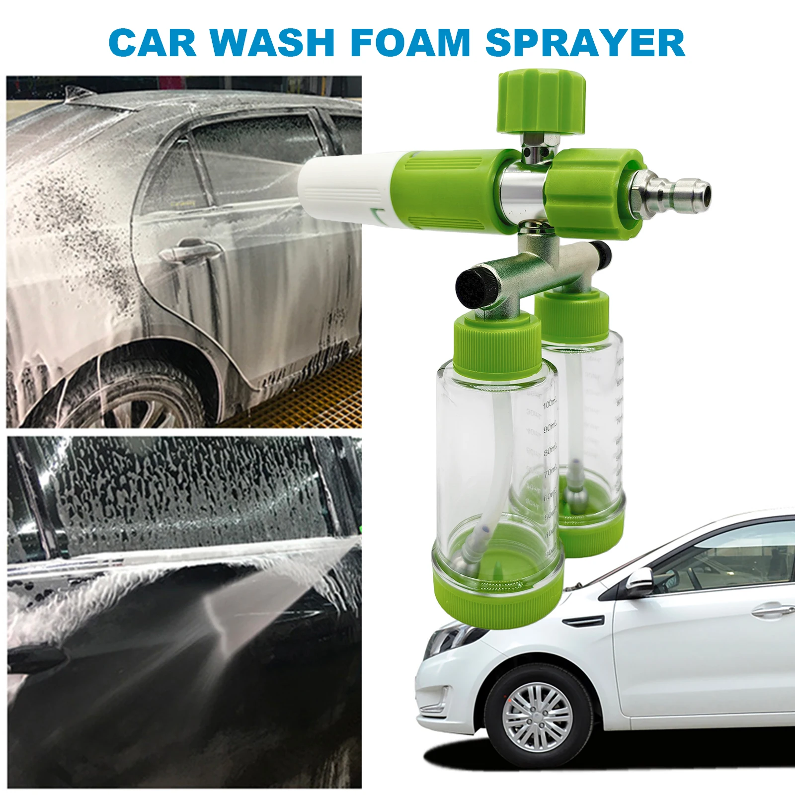 

100ML Dual-Kettle Car Wash Foam Sprayer with 1/4 Inch Quick Connector Portable Auto Wash Machine Adjustable Home Cleaning Tool