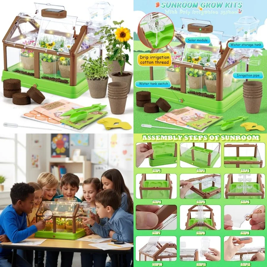 Plant Growing Kit - Greenhouse and Flower Growing Kit with Upgraded Irrigation and Grow Light Perfect Gardening for Solar Green