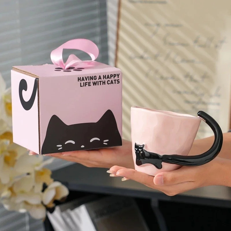 Cat Ceramic Mug Minimal Cute Breakfast Coffee Cup High Aesthetic Ceramic Gift For Women Teens Home Office Desk Birthday Xmas
