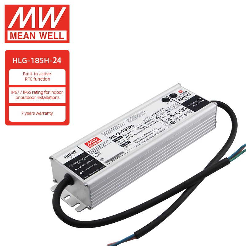 

MEAN WELL HLG-185H-24A LED Driver 185W 24V Constant Current Voltage Adjustable Switching Power Supply for Led Lighting Lamp