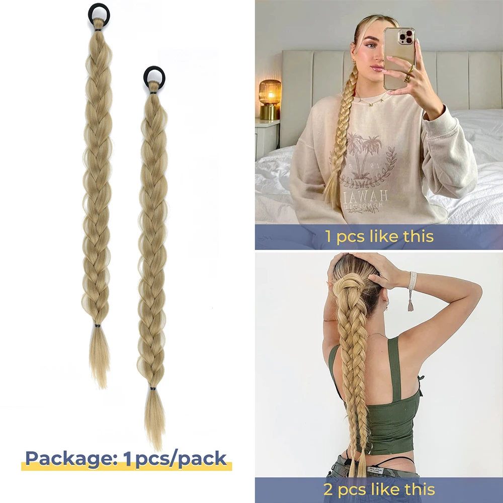 Synthetic Long Twist Braid Ponytail Extensions With Rubber Band 24 Inch Boxing Braided Hair Extensions For Women Daily Use