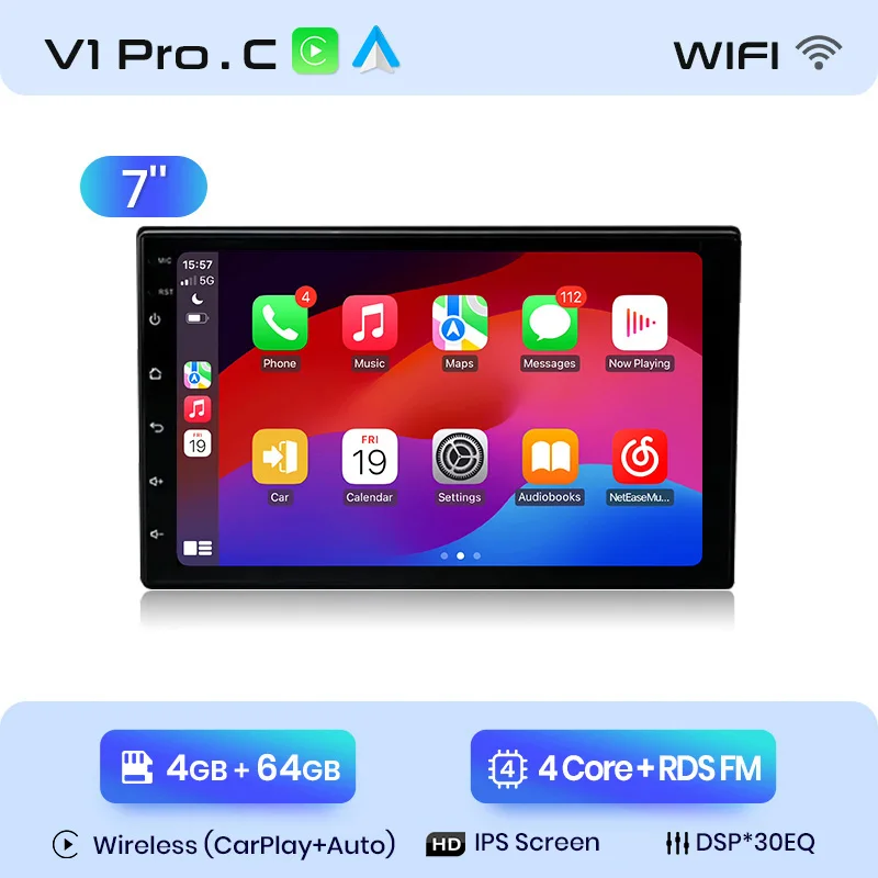 Junsun Universele 7 9 10 Inch Autoradio Draadloze Carplay Android Auto 4G Wifi Gps Multimedia Bluetoth Dsp Ips Touchscreen Stereo