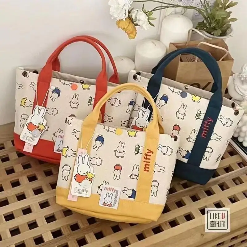 Nuova borsa di tela ricamata Miffy Borsa da esterno per ragazze Kawaii Borsa Bento Borsa a tracolla per studenti di grande capacità Borsa per la spesa