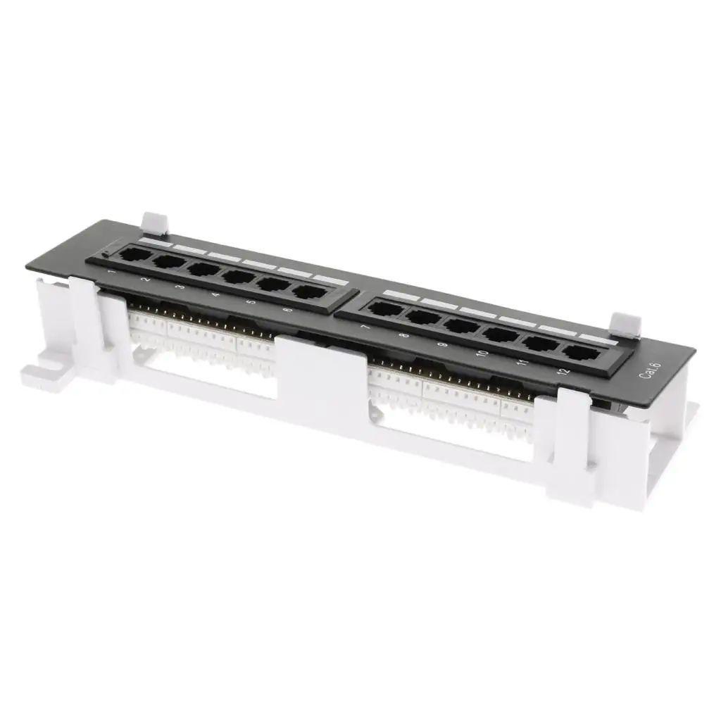 Metal Patch Panel 12 Port UTP Cat5e Cat6 Ethernet 10 Inch Wall Mounted Network Panel for Telecom Rooms