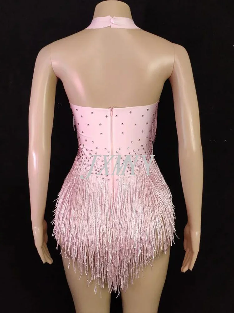 Sparkly Rhinestones Fringes Bodysuit for Women Nightclub Dance Outfit, Glisten Tassel, One-piece Stage Wear, Singer Sexy Leotard