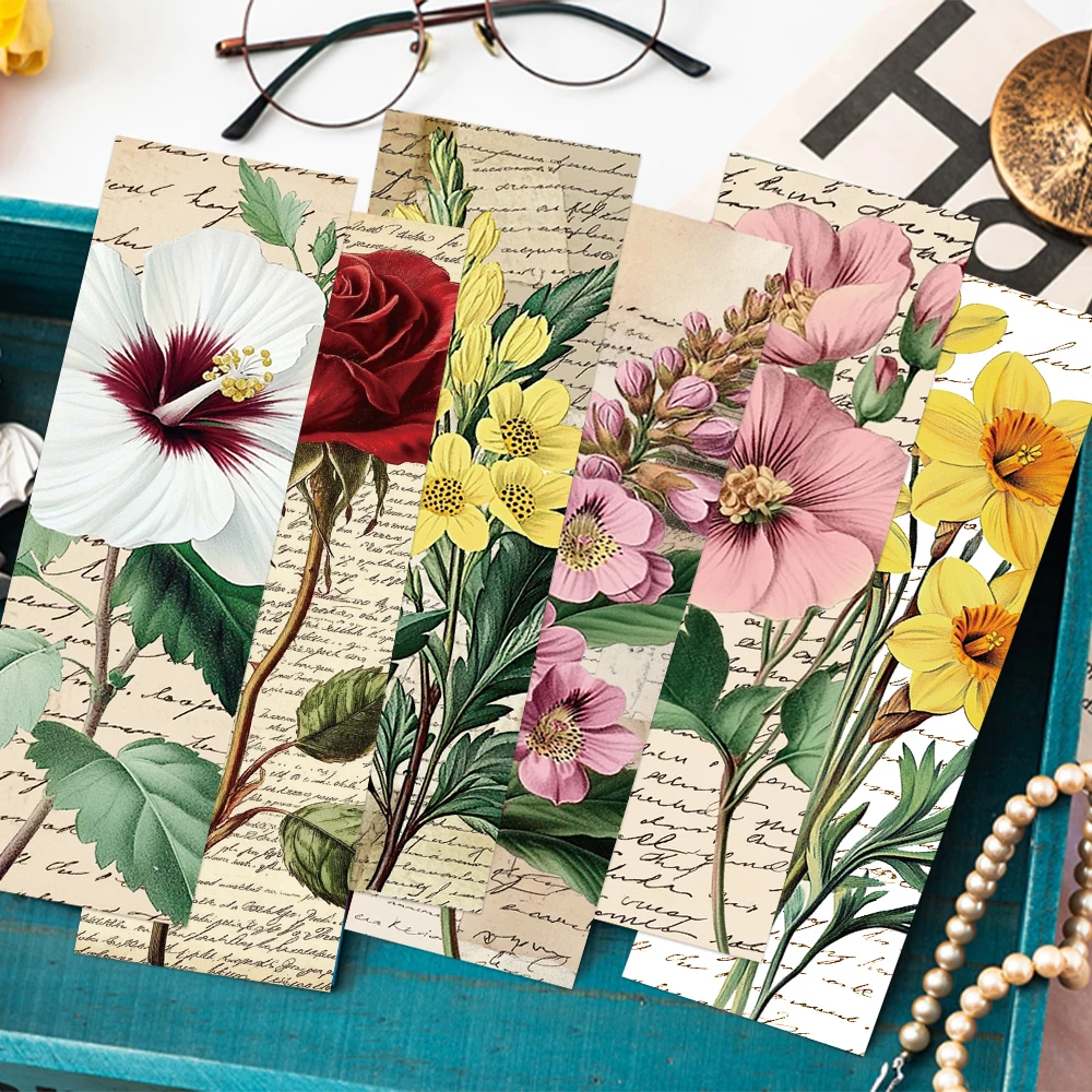 30PCS Vintage Floral Bookmarks Cartoon Flowers Plant Card Student Stationery Reading Tags Page Break Creative Gifts