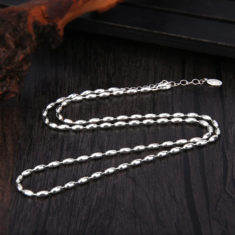 

Uglyless Creative Silver Rice Olive Beads Chains Necklace Neutral Real 925 Sterling Silver Shining Links Chain Men Women Jewelry