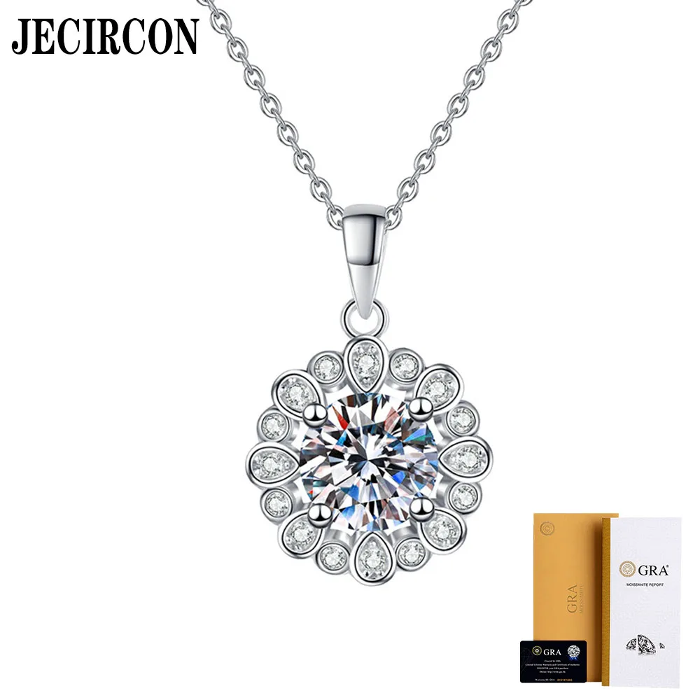 

JECIRCON S925 Sterling Silver Moissanite Necklace Simple Petal Pendant for Women 1ct Moissanite Exquisite Clavicle Chain Jewelry