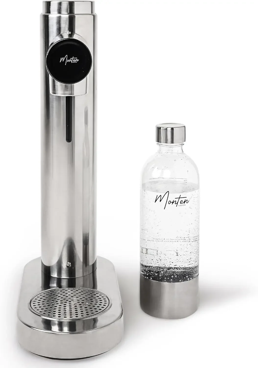 Water Maker Polished Steel Carbonator Includes 900ML Bottle Made with Premium Stainless Steel - Compatible with Screw-In S