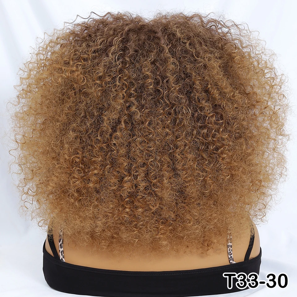 Ombre Медь Короткие Афро Парики Для Чернокожих Женщин 14-дюймовые Синтетические Вьющиеся Парики С Челкой Розовый Коричневый Кудрявые Вьющиеся Волосы Парики Хэллоуина