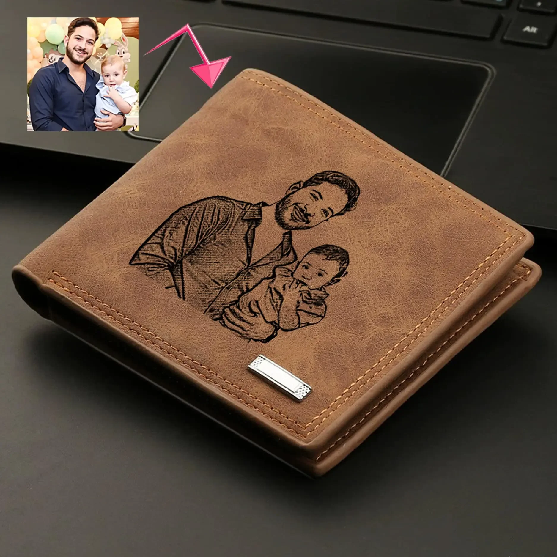 Personalized Photo Wallets for Men - Ideal Father's Day , Anniversary, Christmas Gifts for BF, Dad, Husband, Father & Son