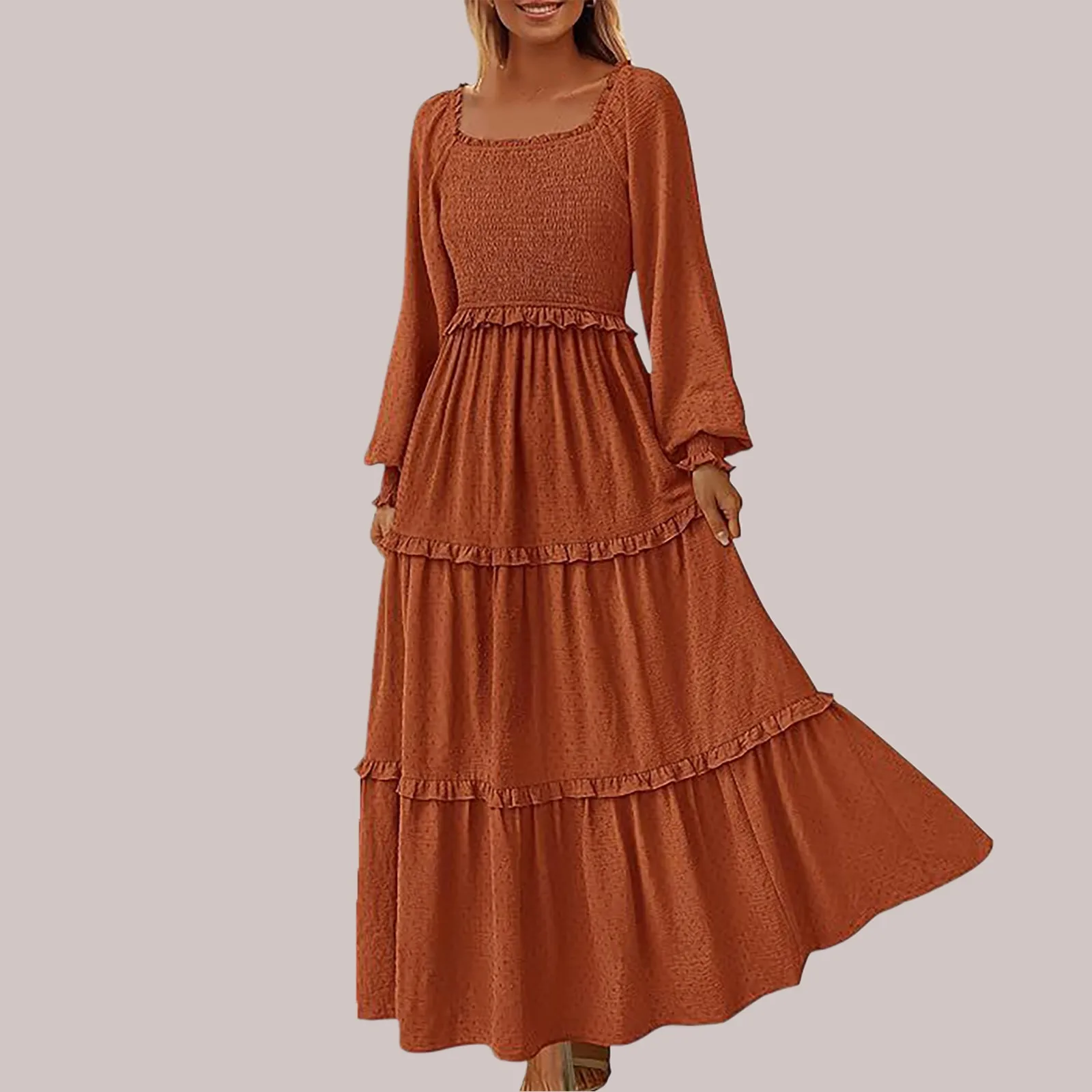 Herbst Neue Formale Kleid frauen Solide Mode Laterne Ärmeln Elegante Retro Französisch Rundhals Hohe Taille Umarmung Langarm kleid