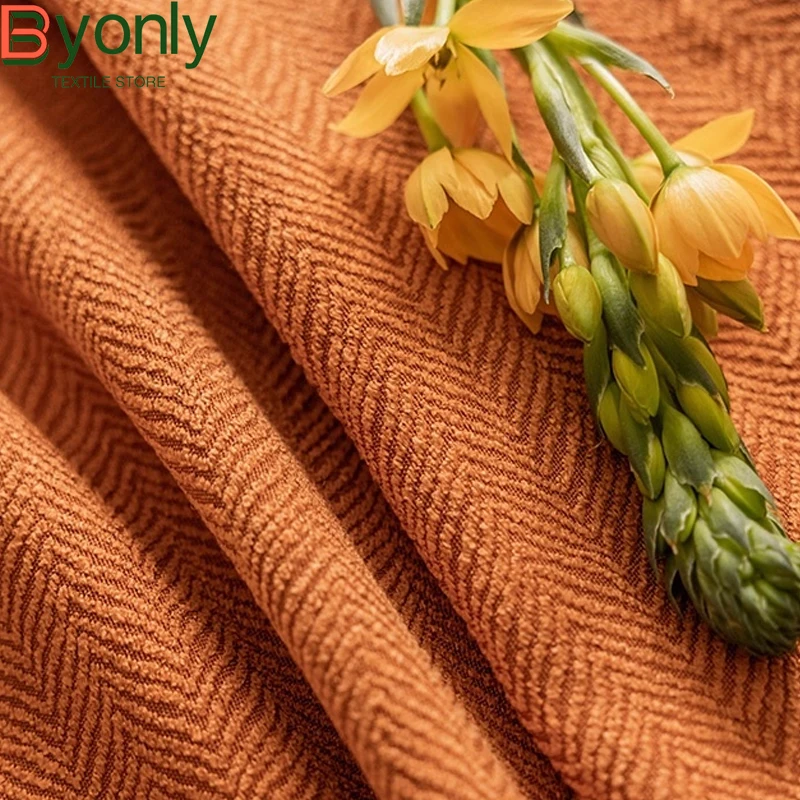 Caramel Cashmere Herringbone Textured Chenille Blackout Curtains for Living Room Bedroom Balcony Floating Window Custom-made