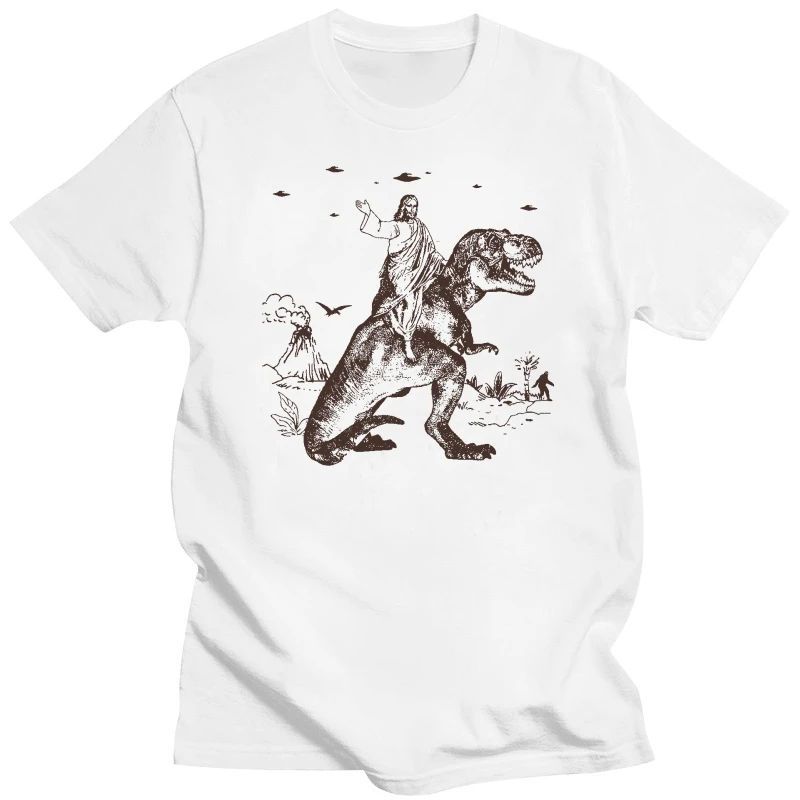 Jesus Riding o Dinosour T Shirt UFO Cryptozoology Bigfoot Sosquotch oliens Short Sleeve T-Shirt