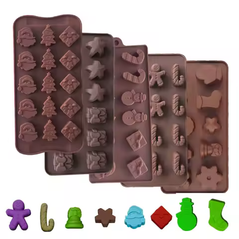Christmas Chocolate Silicone Mold Xmas Snowman Socks Tree Santa Claus Gingerbread Man Candy Gummy Cookie Baking Tray Kitchen