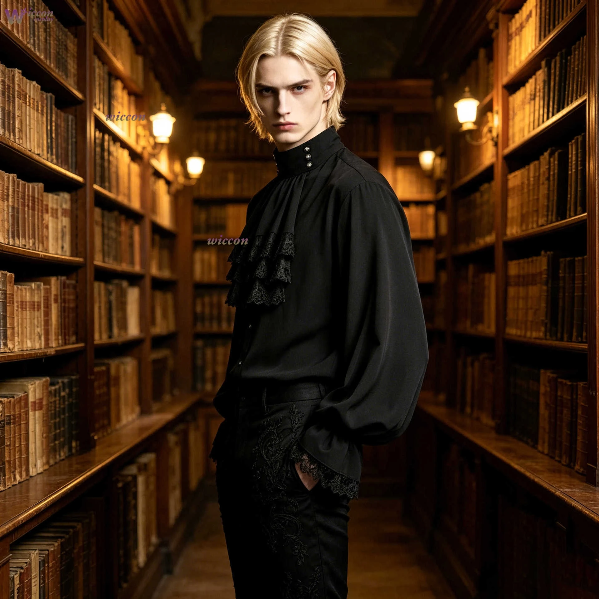 

Men's dark fringe shirt medieval clothing steampunk Victorian top Gothic Punk Ruffle Frill Wedding Halloween Costume Vintange