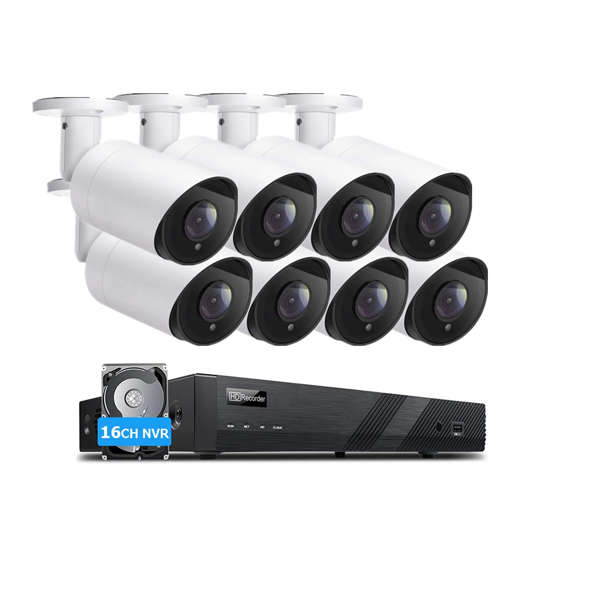 

4k 8mp Ip Cctv Camera Nvr Security System 16ch Poe 8 Cameras Kit Outdoor H.265 Waterproof Bullet Record Video Audio 24/7