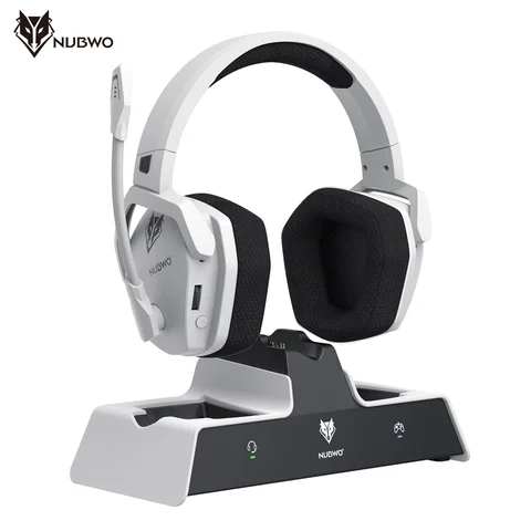 NUBWO G06 Fones de ouvido sem fio para jogadores com estação de carregamento para fone de ouvido e controlador PS5 Fones de ouvido para jogos Bateria de longa duração
