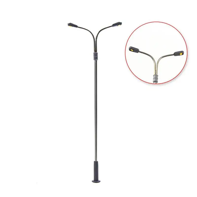 10pcs Miniature Street Model Lamppost Train Garden Single Two Head White/Warm White Light 1:75 HO Scale for Train Layout Scene
